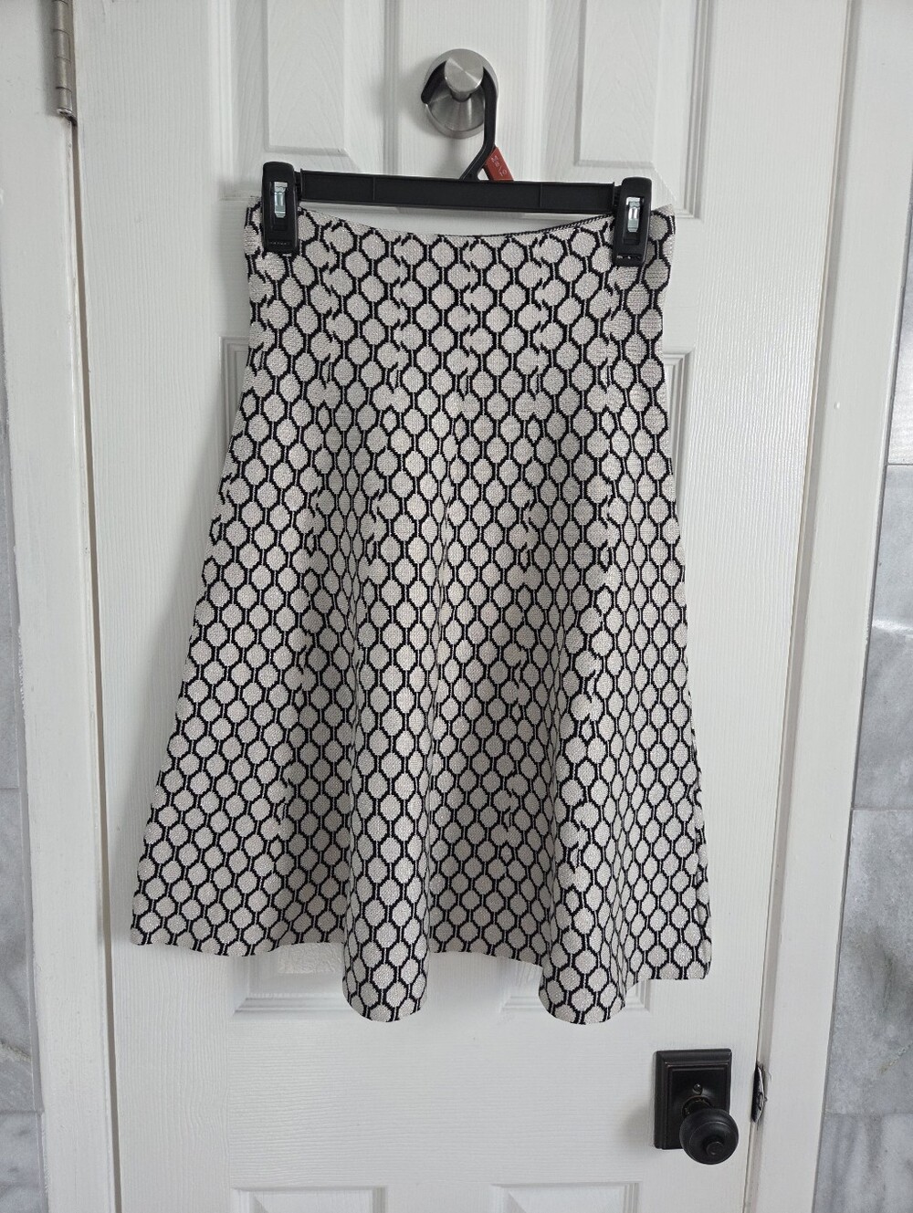 Printed A-Line Midi Skirt in Black and Cream